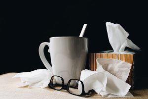 mug, glasses and tissues
